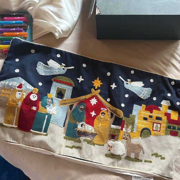 Colorful Nativity Scene Pillow - Picture 1 of 3